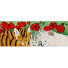  6" X 16" Cats Nap under Poppies