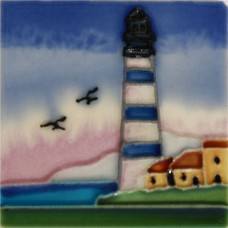   3"X3" MAGNET Blue & White Lighthouse 