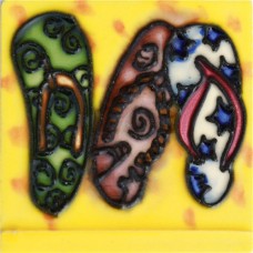 3"X3" MAGNET 3 Flip Flops with Yellow Background