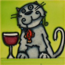 3"X3" MAGNET Cat Beside a Glass of Wine