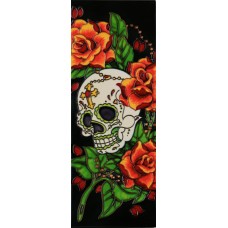  6" X 16" Dia De Los Muertos Skull with Orange Flowers
