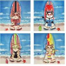 4" X 4" Set of 4 - Surfboards Cats 
