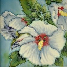 8"x8" White Flower Hummingbird 