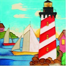 8"x8" Red and white light house