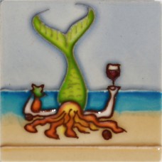 3"X3" MAGNET Green Mermaid With Wine