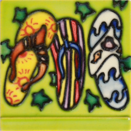 3"X3" MAGNET 3 Flip Flops with Yellow Background