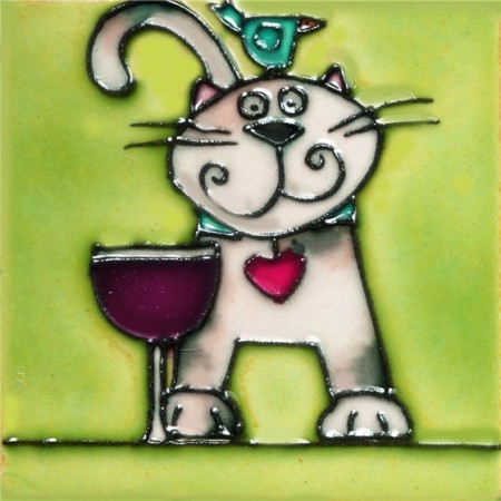 3"X3" MAGNET Grey Cat With Wine on Back