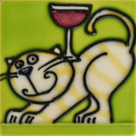 3"X3" MAGNET Yellow Cat With Wine on Back