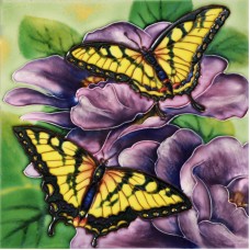 8"x8" Yellow Butterflies On Purple Flowers