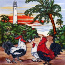 8"x8" Roosters With Lighthouse