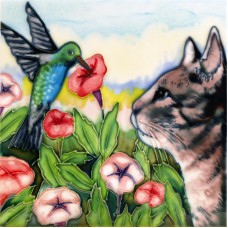 8"x8" Cat and Hummingbird