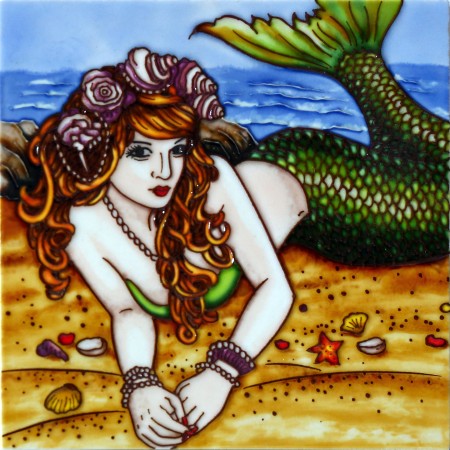 8"x8" Mermaid with Green Seahorse