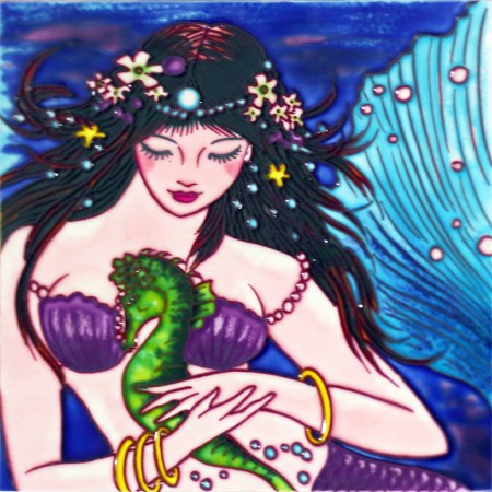 8"x8" Green Mermaid and Baby