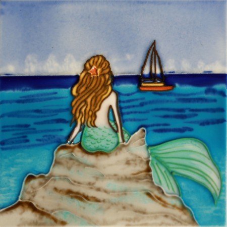 6"x6" Mermaid on Rock With Turtle