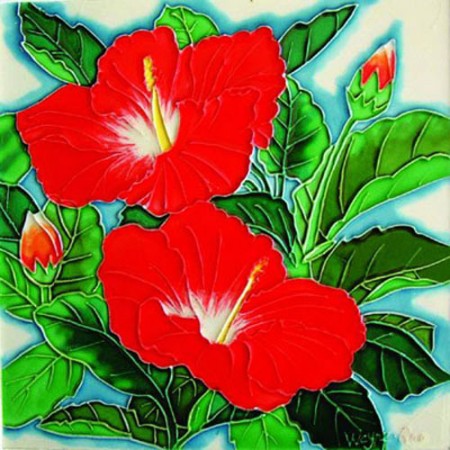 8"x8" Two red hibiscuses