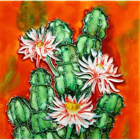 8"x8" Cactus with Red Flowers
