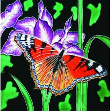 8"x8" Purple iris with big butterfly