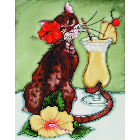 11"x14" Feline Wine Black Cat With Cabernet and Green Background