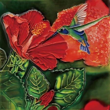 6"x6" Hibiscus Hummmingbird Dance 
